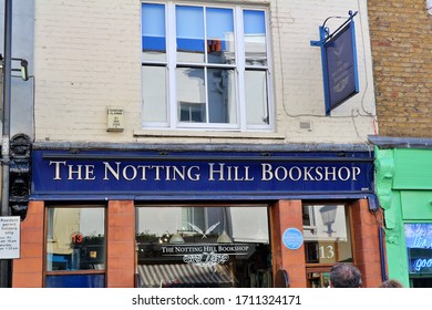 London, England / United Kingdom - 14 February 2020: The Notting Hill Bookshop Blue Sign Historic Landmark Movie Film Julia Roberts Iconic