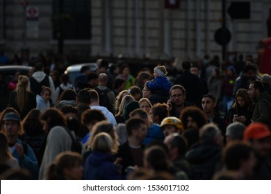 London, England/ United Kingdom - October 19, 2019: People's Vote supporters converged at Trafalgar Square to party lively, after MPs voted to force a further delay to leave EU.