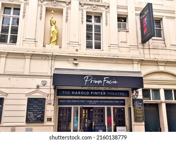 London, England-May 11 2022: Harold Pinter Theater In London's West End With Full Marquee For Prima Facie With Jodie Comer