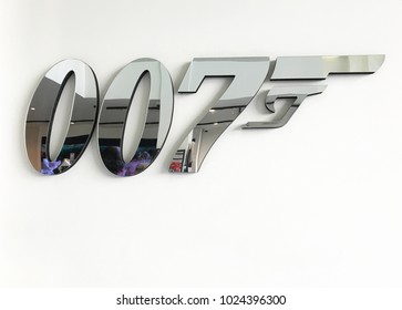 London, England/UK - June 19th, 2017. 007 mirror on display on a wall in London, England. It represents the movie character James Bond, a famous spy.
