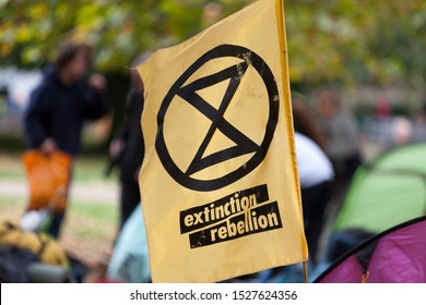 London, England/United Kingdom - October 10th 2019: Extinction rebellion protesters and police officers in St James Park