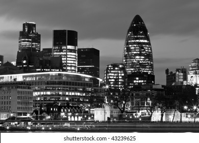 London, Evening Skyline In Black And White