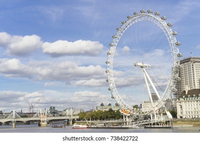 London Eye, Great Britain, October 12 2017, Beautiful Autumn Day, Nice Blue Autumn Sky In The City.