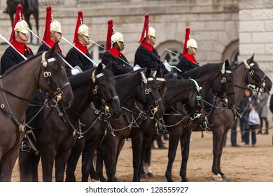LONDON - FEB 16 : The royal horse guards during a training session pictured on February 16th, 2013, in London, England.  Founded August 1650, the regiment served in the French Revolutionary Wars.