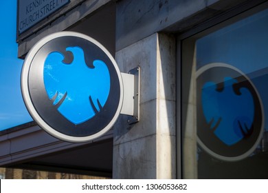 LONDON- FEBRUARY, 2019: Barclays High Street Bank Branch Logo, A British Multinational Bank