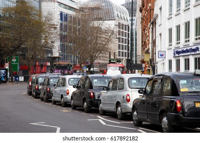 LONDON, GREAT BRITAIN - MARCH 1, 2017: Taxi Rank In Central London