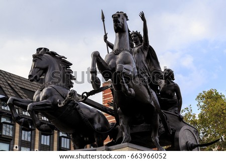 LONDON, GREAT BRITAIN - SEPTEMBER 7, 2014: This is monument to Queen Boudicca - the leader of the Celts, the fallen in the defense of London in '61.