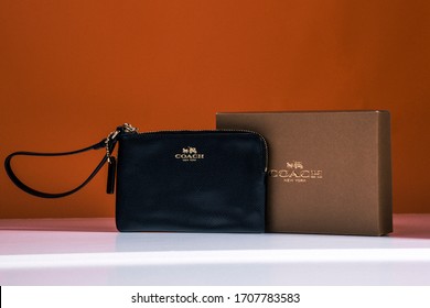 London, Greater London /U.K - February 6th 2017: Close Up Of Coach Purse And. Packaging Box