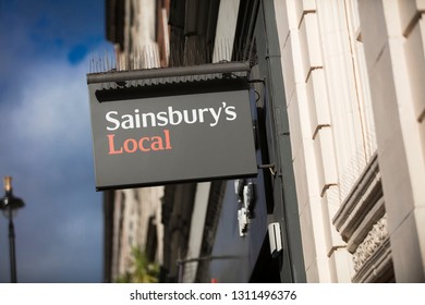 London, Greater London, United Kingdom, 7th February 2018, A Sign And Logo For Sainsburys Local Store