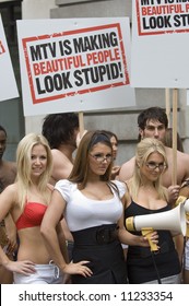 London Jan 23 Lucy Pinder, Kayleigh Pearson At MTV  Against Model Testing PR Stunt