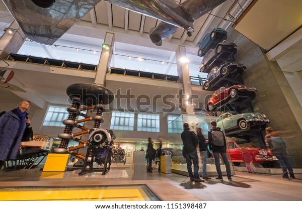LONDON - JANUARY, 2018: The Science Museum\
interior view. The Museum was founded in 1857 as part of the South\
Kensington Museum.