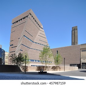 LONDON - JULY 19, 2016. The Tate Modern Art Gallery Extension, Designed By Herzog & De Meuron, Filters Daylight In And Emits Artificial Light Through The Preforated Brickwork, At Bankside, London, UK.