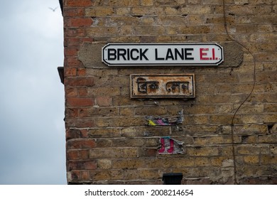London- July, 2021: Brick Lane Street Sign, A Landmark Street In East London Notable For Its Bengali Population And Hipster Shops And Markets