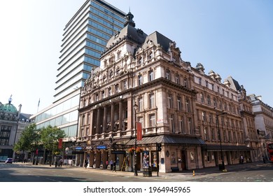 LONDON - JULY 26: Outside View Of Her Majesty's Theatre, Located On Haymarket, City Of Westminster, Since 1705, Designed By Charles J. Phipps, On July 26, 2012, London, UK.