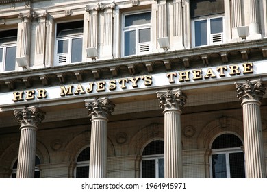 LONDON - JULY 26: Outside View Of Her Majesty's Theatre, Located On Haymarket, City Of Westminster, Since 1705, Designed By Charles J. Phipps, On July 26, 2012, London, UK.