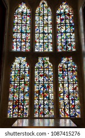 London - July 30, 2017: The Stained Glass Windows In The Chapel Of Wakefield Tower At The Tower Of London.