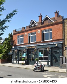 LONDON - JUNE 1, 2020. The 19th century Crabtree pub on Rainville Road in the Fulham district of west London, UK. - Shutterstock ID 1758067430