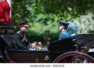 LONDON - JUNE 13: Prince Harry Travels In A Carriage With Prince William On The Queen's Official Birthday (Birthday Parade) On June 13, 2009 In London, England.