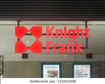 LONDON- JUNE, 2018: Knight Frank Signage And Logo On High Street Estate Agency Branch On Sloane Avenue, Kensington