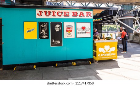 London. June 2018. A View Of The Juice Bar Along The South Bank In London