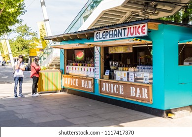 London. June 2018. A View Of The Juice Bar Along The South Bank In London