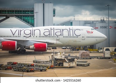 LONDON- JUNE, 2019: Virgin Atlantic Boeing 747 At Gatwick Airport, A British Airline- Part Of The Virgin Group