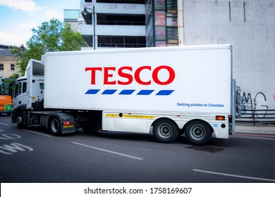 LONDON: JUNE, 2020: Tesco delivery lorry, a major British supermarket chain