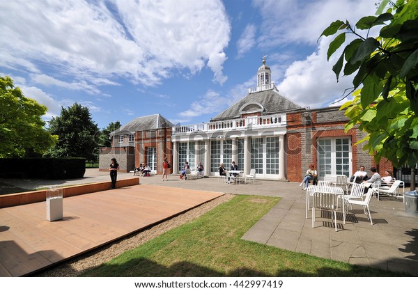 LONDON - JUNE\
25, 2016. The Serpentine Gallery was established in 1970 and housed\
in a Grade Two listed former tea pavilion built in 1934, located in\
Kensington Gardens, London, UK.\
