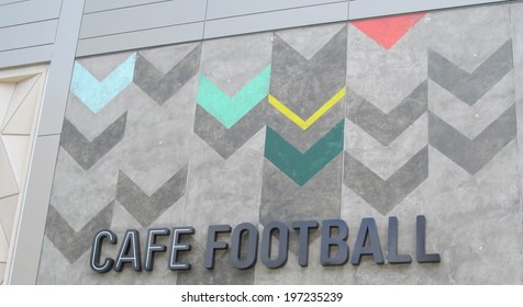 LONDON- JUNE 7: Famous english footballers, ryan giggs and gary neville have opened a new 140-seat restaurant called Cafe Football in westfield, stratford city, LONDON, JUNE 7, 2014.
