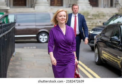 London, Unıted Kingdom - July 22 2022: Conservative Party leadership candidate Liz Truss is seen outside her campaign office.