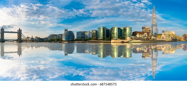 London landmarks panorama with water reflection