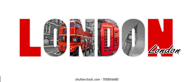 London letters, isolated on white background, travel and tourism in UK concept
