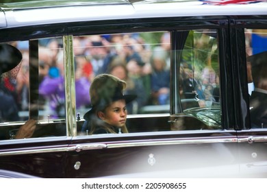 London, The Mall, UK - Sep 19th 2022: Princess Charlotte, Now Third In Line For The British Throne, Sits In A Royal Car Behind The State Funeral Procession For Her Late Majesty The Queen Elizabeth II