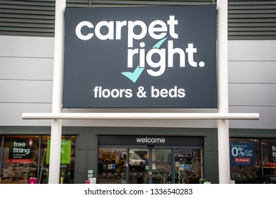 LONDON- MARCH, 2019: Carpet Right store exterior- a large British carpet and soft furnishings retailer. 