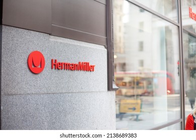 London, March, 2021, UK - Looking Across At The Herman Miller Logo, Nice Clear Image Showing Off The High Street Branding, Good Depth Of Field And Context.