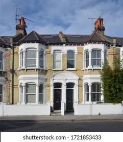 LONDON - MARCH 21, 2020. Nineteenth Century Victorian Period Terraced Brickwork Houses In The Fulham District Of South West London, UK. 