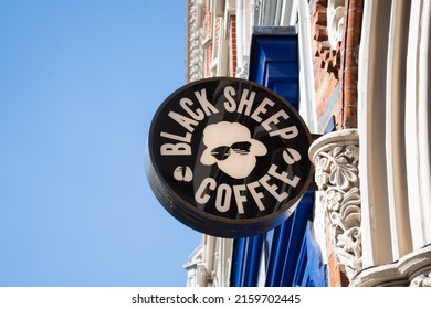 London - March 21, 2022: Black Sheep Coffee's Logo At 31 East Cheap, It Started To Challenge The Sustainability Of Corporate Brands On Single Use Plastic, Serves Speciality Robusta Coffee.