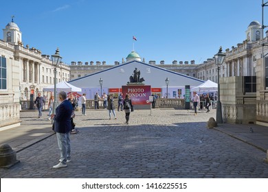 LONDON - MAY 16, 2019: Photo London, Photography Art Fair At Somerset House With Visitors In A Sunny Day In London, England.