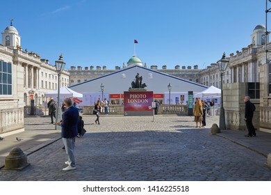 LONDON - MAY 16, 2019: Photo London, Photography Art Fair At Somerset House With Visitors In A Sunny Day In London, England.