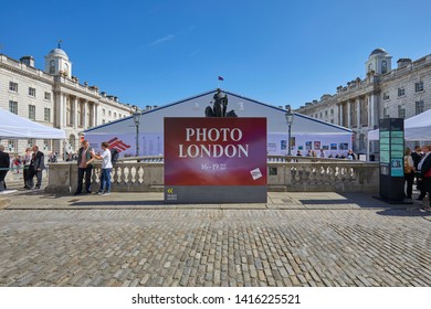 LONDON - MAY 16, 2019: Photo London, Photography Art Fair At Somerset House With Visitors In A Sunny Day In London, England.