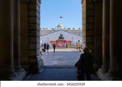 LONDON - MAY 16, 2019: Photo London, Photography Art Fair At Somerset House With Visitors In A Sunny Day In London, England.