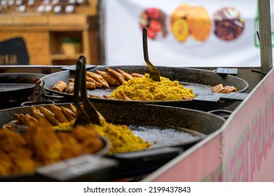 LONDON - May 20, 2022: Indian Street Food At Pop Up Food Stall On South Bank