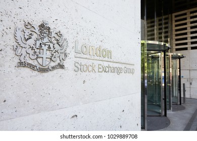 LONDON - MAY, 2017: Front Entrance Of The London Stock Exchange Building, Paternoster Square, London, EC4, Side View