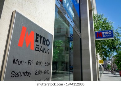 LONDON- MAY, 2020: Metro Bank Signage-  A British Retail And Commercial High Street Bank