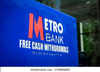 LONDON- MAY, 2020: Metro Bank Cash Machine-  A British Retail And Commercial High Street Bank