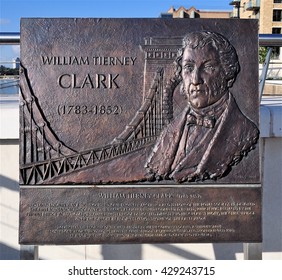 LONDON - MAY 22, 2016. A Plaque Commemorates William Tierney Clark (1783-1852) A Civil Engineer And Designer Of The First Suspension Bridge Over The River Thames At Hammersmith, West London, UK.