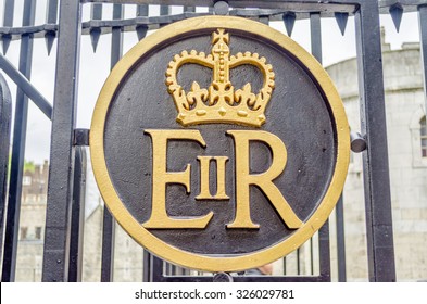 LONDON - MAY 29: Royal Crest On A Gate At Tower Of London On May 29, 2015. The Tower Of London Is Home Of The Crown Jewels Of England