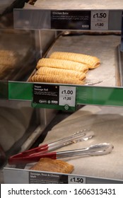 London, Newham - January 4, 2020 - Inside Greggs Store, Vegan Sausage Roll.