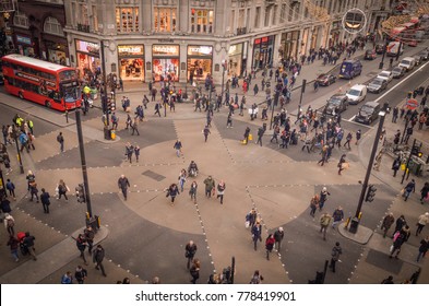 LONDON- NOVEMBER, 2017: Busy Shopping Scene At London’s Oxford Circus.