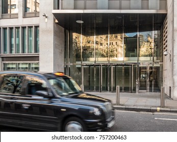 London, November 2017. A Front External View Of The Entrance To The London Stock Exchange Building In St Pauls.